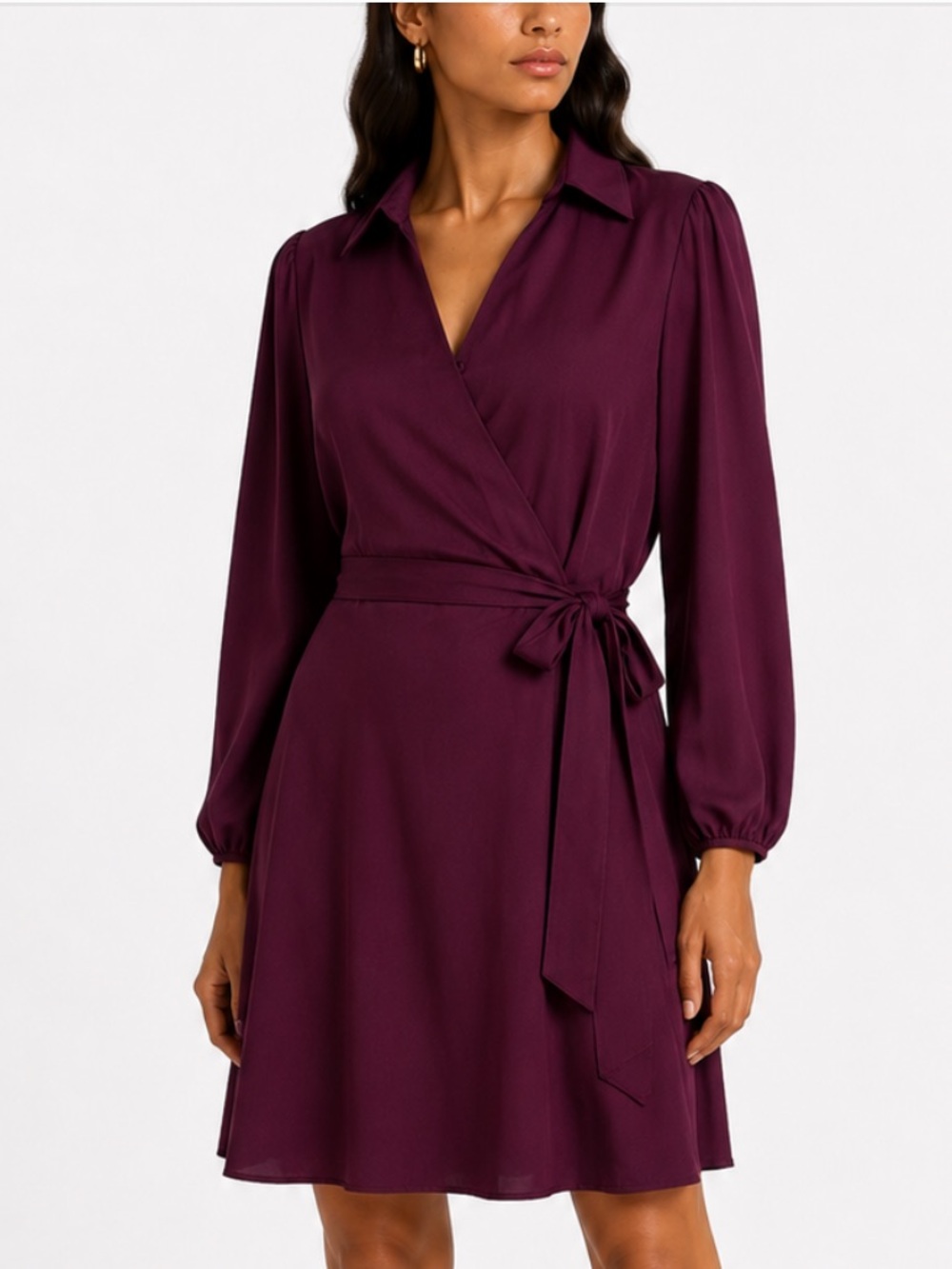 HALOGEN Women's Wrap Dress in Plum Size S